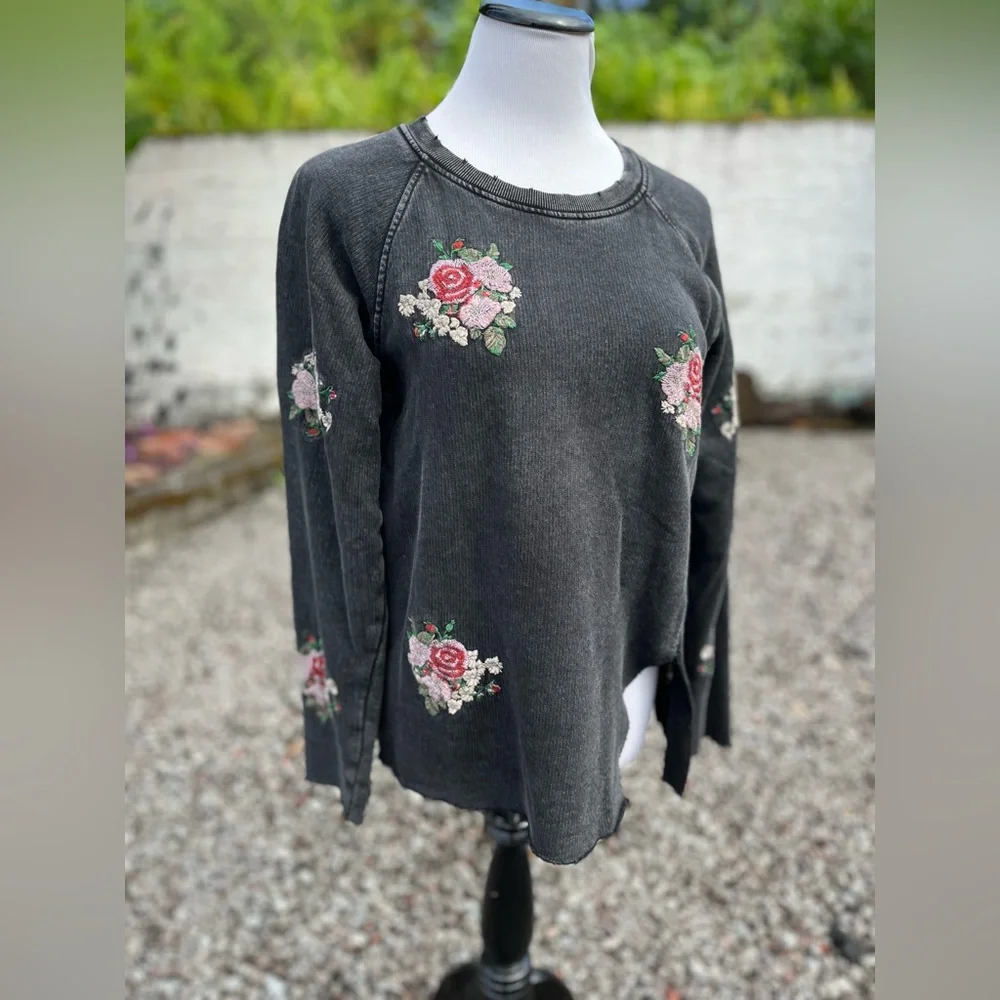 Lucky Brand Black Floral Embroidered Sweatshirt - Picture 5 of 14